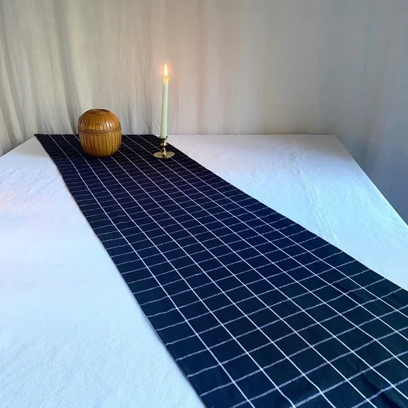 Sur La Table Black & White Grid Cotton Table Runner 16x108" – Modern Minimalist - Picture 1 of 11